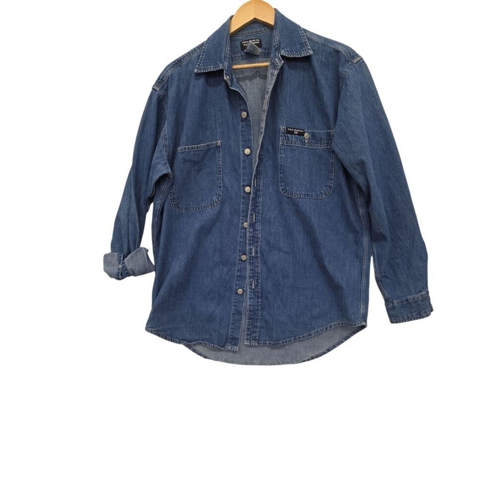 Vintage Polo Jeans Ralph Lauren Denim Worker Button Down Shirt Size Large L - Picture 1 of 10